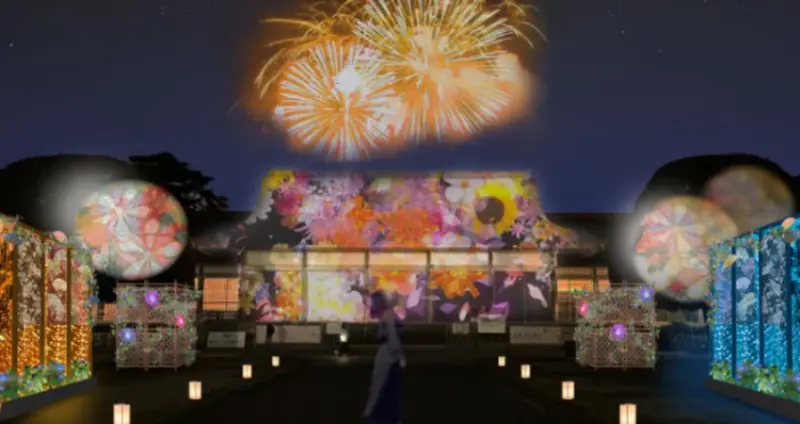 ▲牽牛花、煙火、風鈴、水團扇等江戶元素搭配夢幻燈光效果。