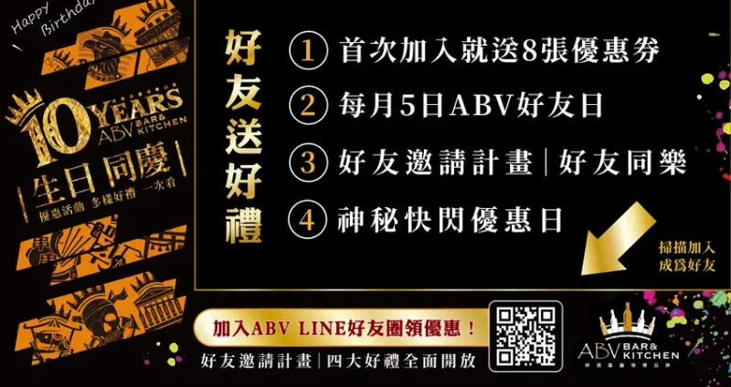 ABV十週年爽喝一整月！壽星9折、身分證送啤酒、轉盤抽獎爽中73折，LINE好友再享四大好禮