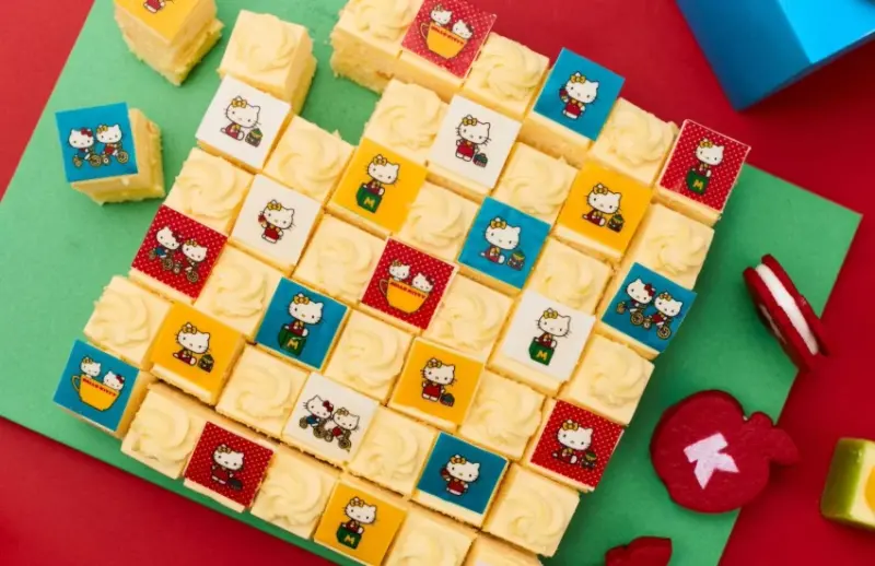 Hello Kitty＆雙胞胎妹妹Mimmy主題甜點吃到飽，打造70年代復古風「Hello Kitty歡樂甜點派對」。
