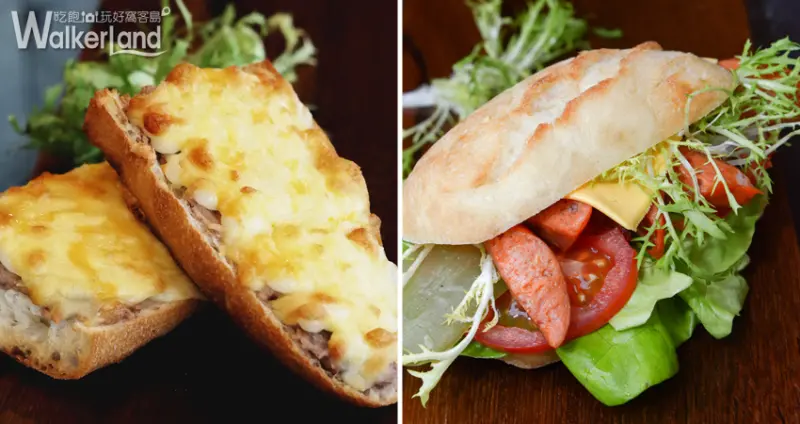 熱融芋香乳酪法國麵包和鄉村煙燻香腸三明治