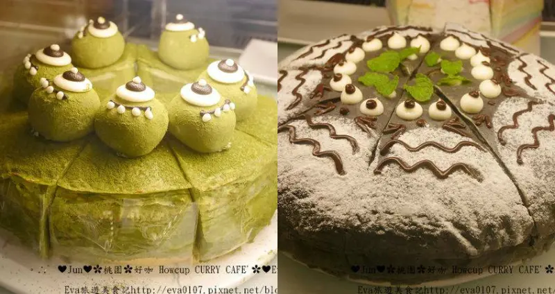 【食記】oO。桃園 中原夜市 好咖 Howcup CURRY CAFE 毛怪蛋糕、多多龍千層蛋糕、大眼怪抹茶千層蛋糕、彩虹千層蛋糕、蘇利文蛋糕、熊大巧克力千層蛋糕、義大利麵、諾亞半熟蛋糕、草莓塔、IG