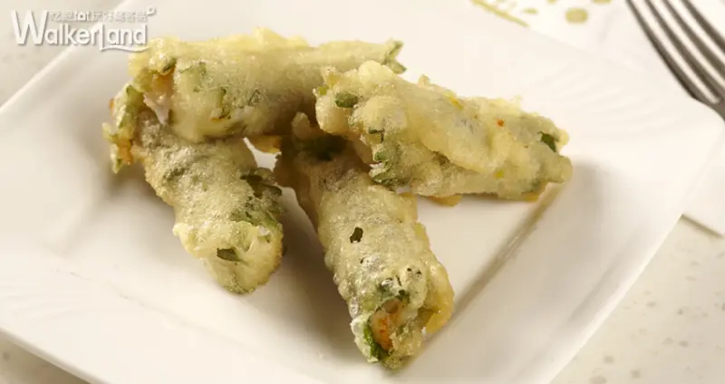 果然匯 竹筍山芋紫蘇揚 紫蘇葉包覆山藥泥及綠竹筍 天婦羅手法酥炸後逼出紫蘇香氣