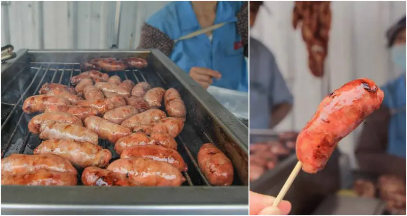 [新北汐止]江北里烤香腸攤(四十年不變的好滋味)：一個10元，咬下去還會爆湯汁，自製的黑豬肉香腸吃起來有嚼勁又有湯汁，從小吃到大的回憶美食－汐止美食(五指山重機美食)